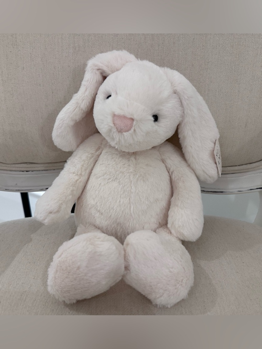 NWT Mon Ami Plush Bunny Stuffed Animal With Floral Ears - Soft Ivory